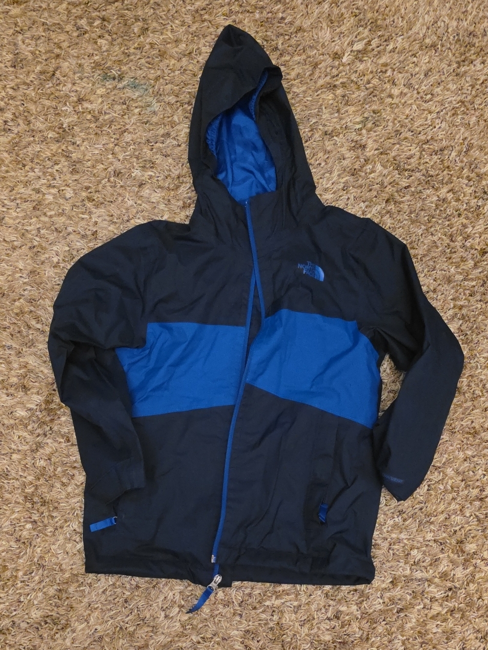 The North Face Black & Royal Blue Hooded Rain Jacket